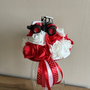 Traktoros ballagó csokor-piros/fehér
