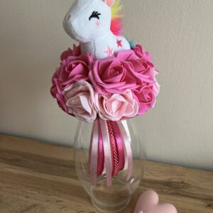 Unikornisos ballagó csokor-fehér/rózsaszín/pink