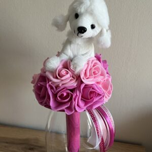 Pudli kutyusos ballagó csokor-fehér/rózsaszín/pink