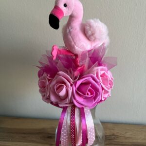 Flamingós ballagó csokor-pink/rózsaszín