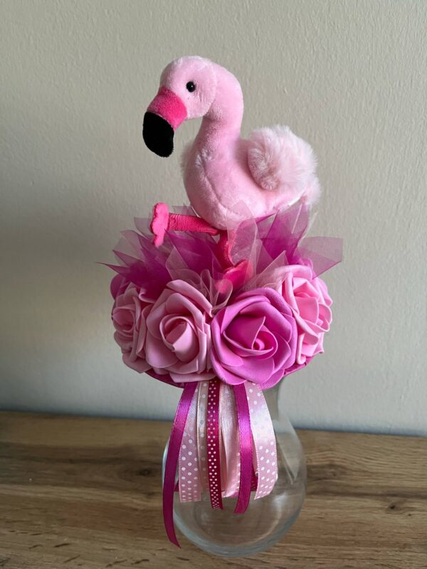 Flamingós ballagó csokor-pink/rózsaszín