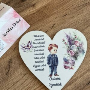 Óvodai búcsúzáshoz szív alakú hűtőmágnes vagy akaszthat fa tábla-Dadus néni/fiús