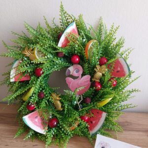 Flamingós/dinnyés/cseresznyés/ananászos/narancsos/citromos/málnás nyári kopogtató élethű zöld alapon