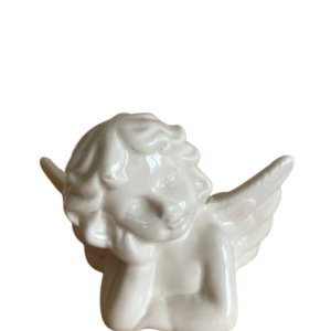 Fehér porcelán angyalka-1 kézen könyöklő