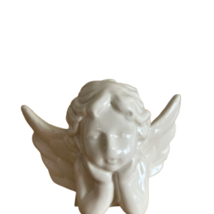 Fehér porcelán angyalka-2 kézen könyöklő