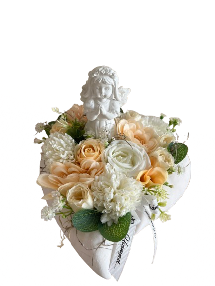 Imádkozó angyalkás kerámia szívben-krém/barack - Image 3