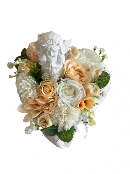 Imádkozó angyalkás kerámia szívben-krém/barack - Image 2