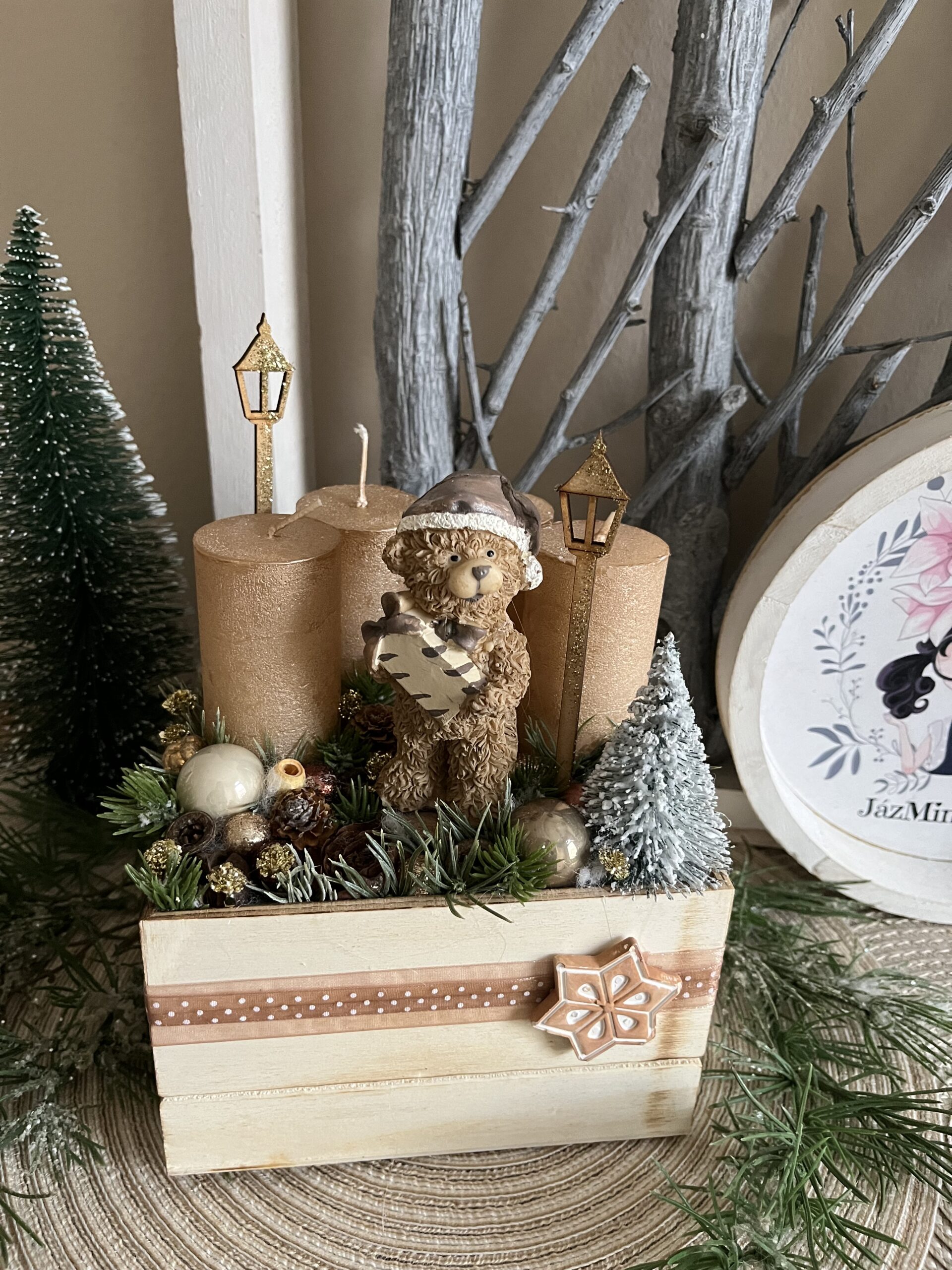 Teddy karácsonya adventi fadoboz