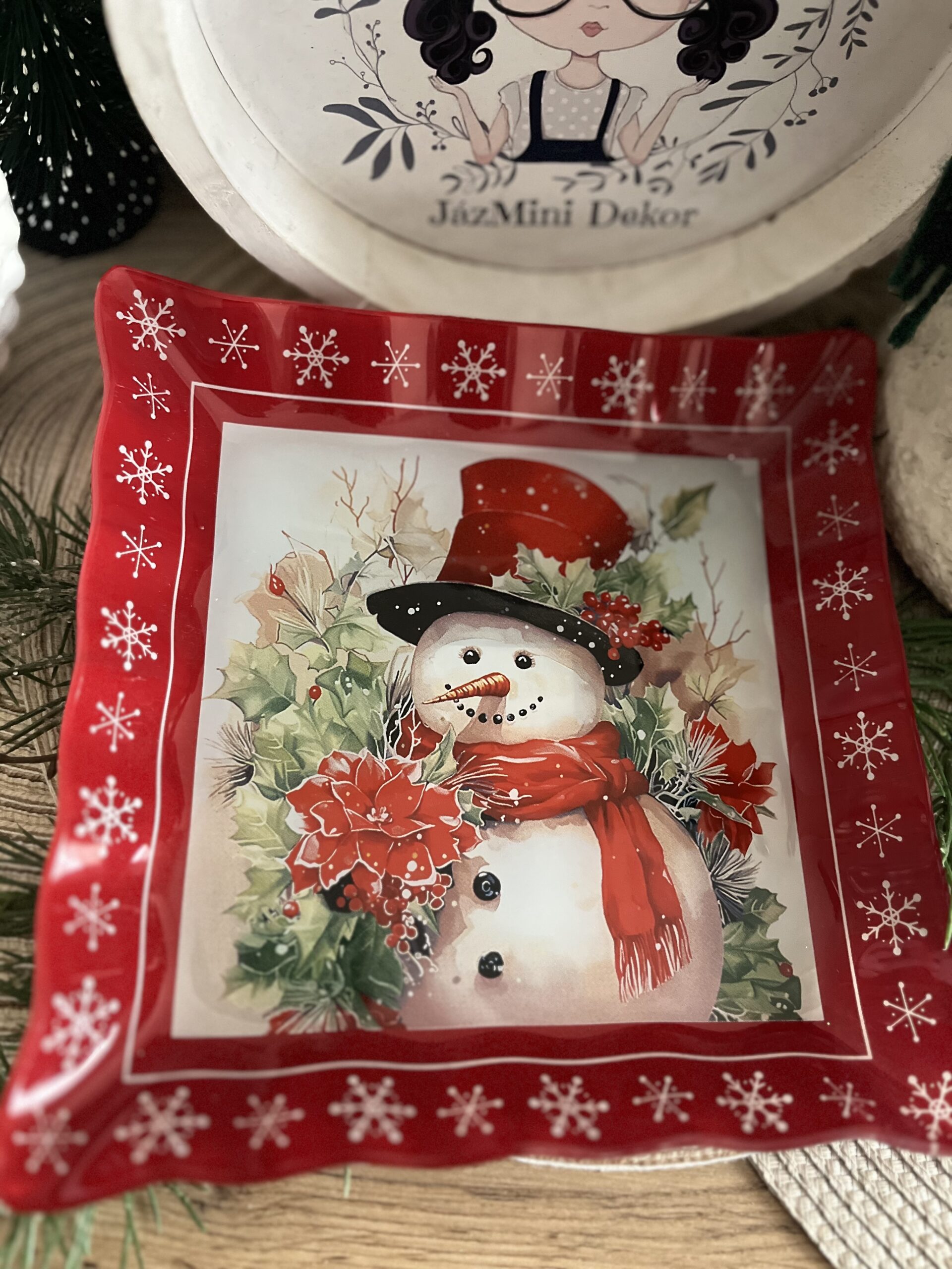 Hóemberes üvegtál-piros 20 cm