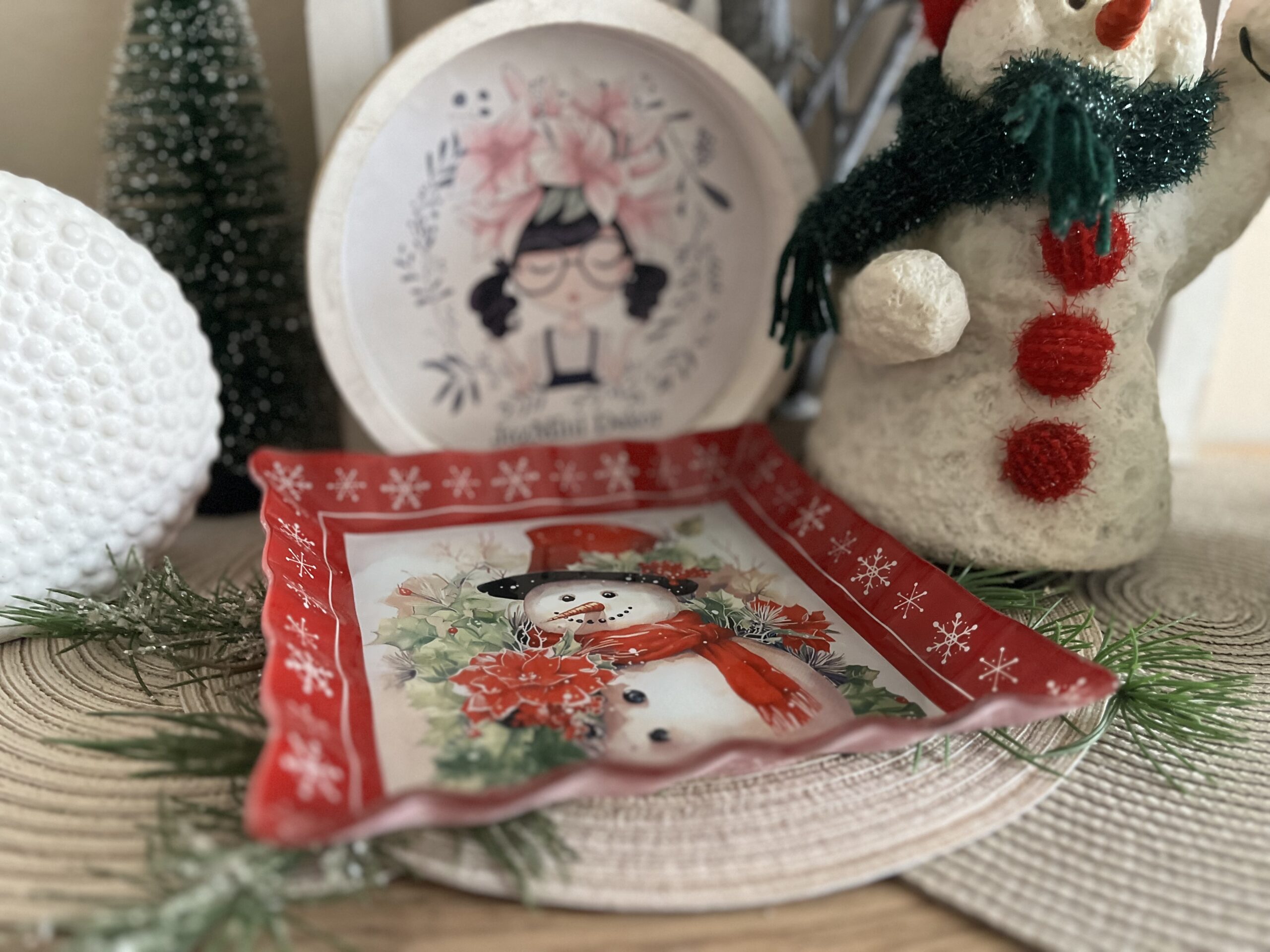 Hóemberes üvegtál-piros 20 cm - Image 2