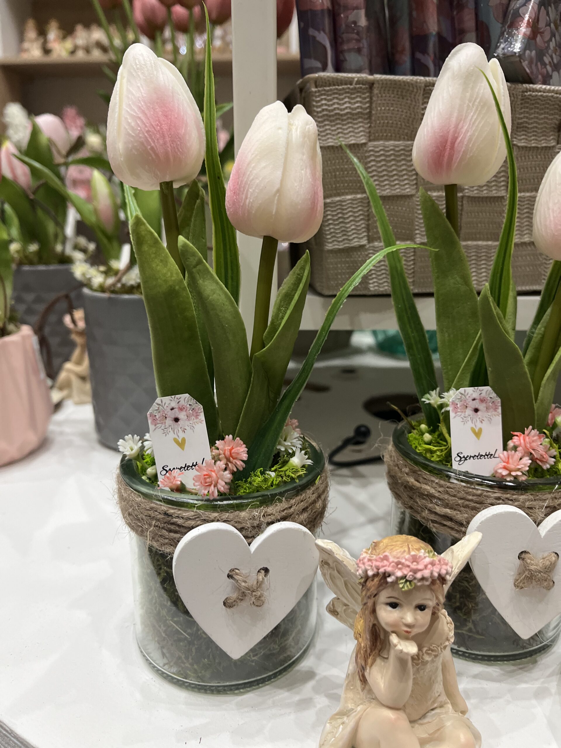 Szivecskés üveghengerek tulipánokkal-púder - Image 2