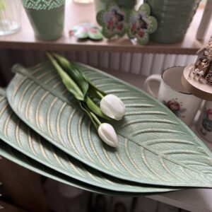 Natúr fa levél kínáló tál-zöld/arany