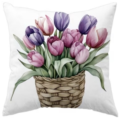 Tulipános párnahuzat-lila kosaras