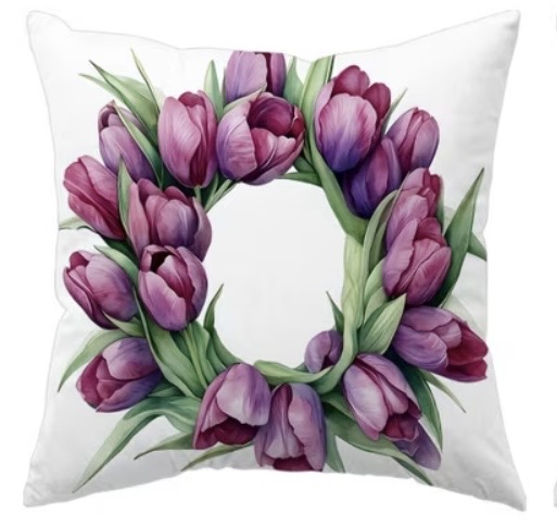 Tulipános párnahuzat-lila koszorú