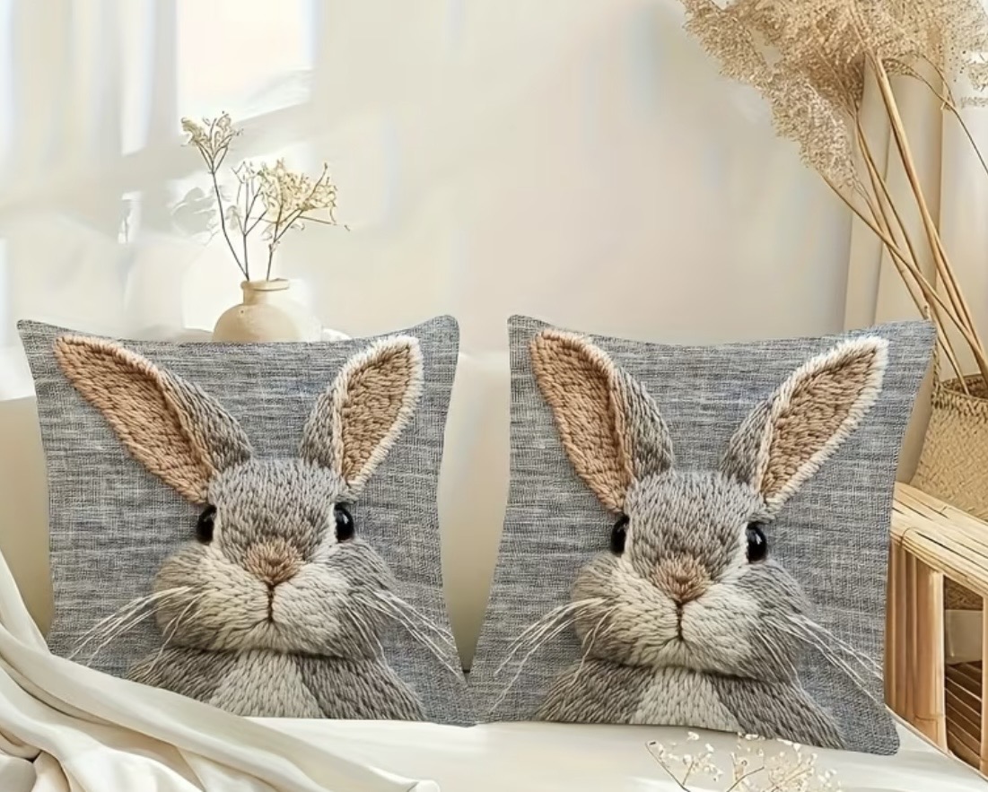 Nyuszis párnahuzat-szürke horgolt hatású