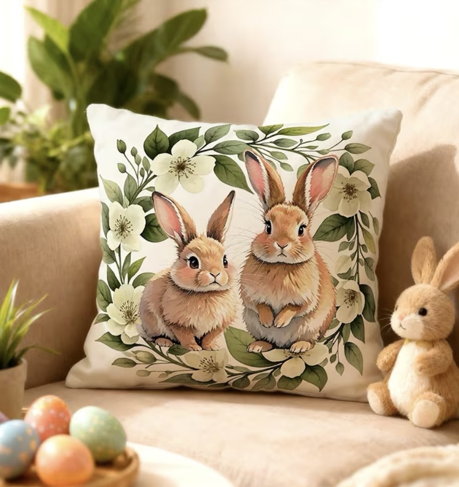 Nyuszi páros koszorús párnahuzat