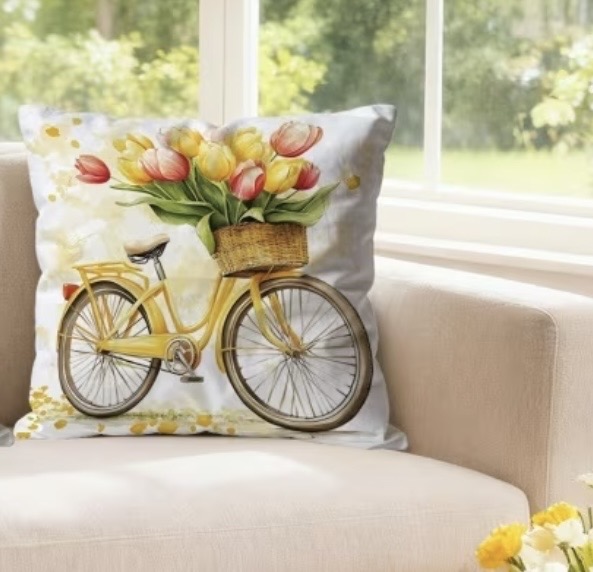 Tulipános párnahuzat-sárga biciklis