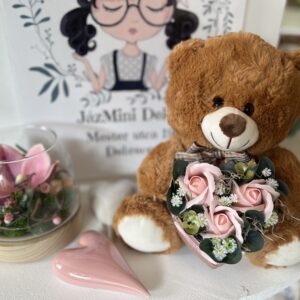 Szíves szappanrózsa box cuki macival