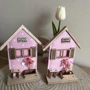 Happy spring -házikós tavaszi dekoráció-rózsaszín