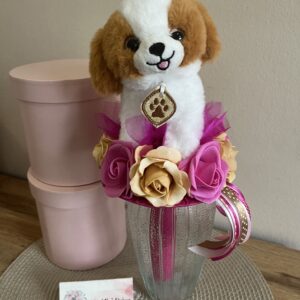 Kutyusos ballagási csokor-pink/karamell