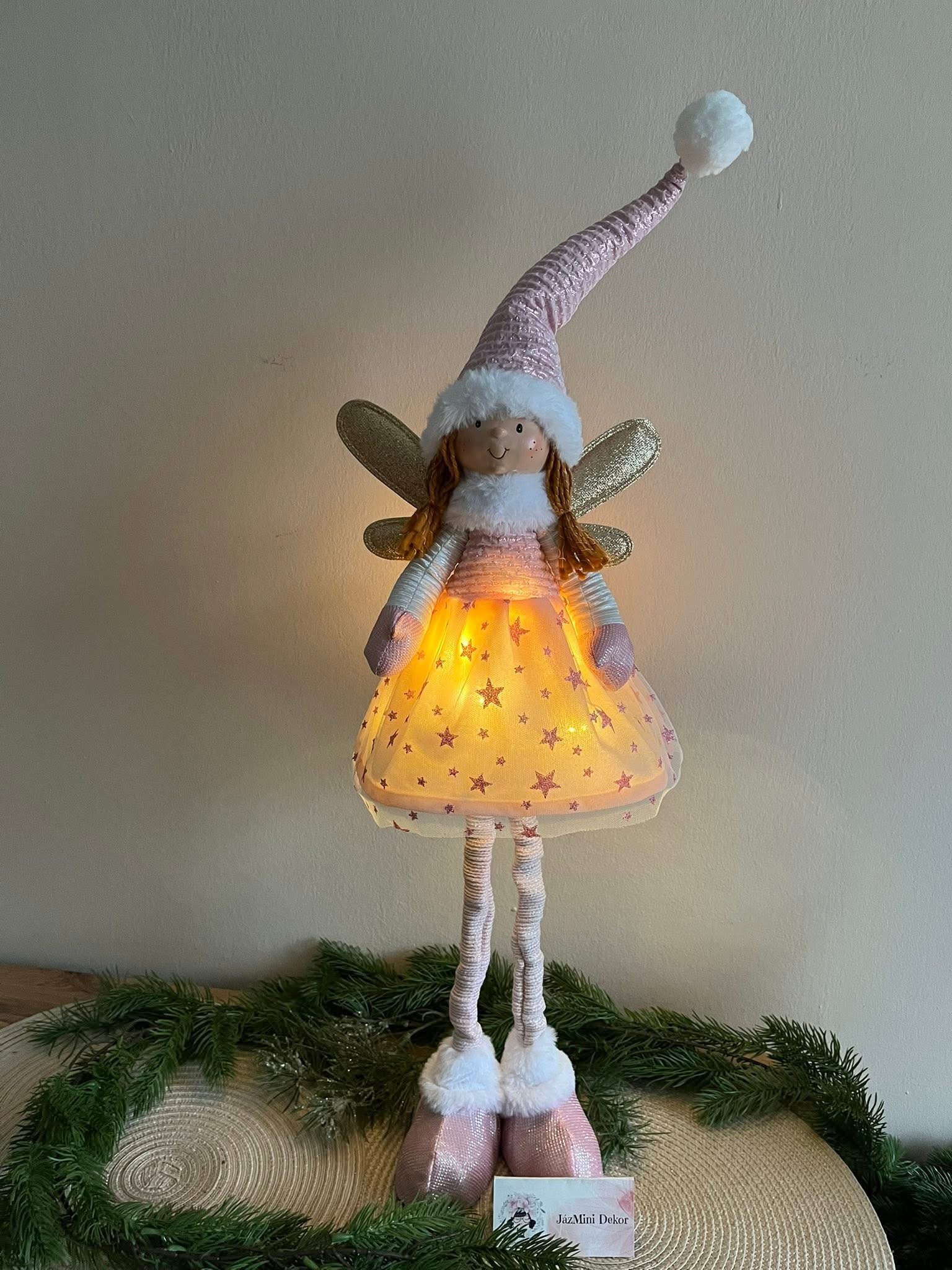 Léna világító angyalbaba rosegold/rózsaszín 81 cm