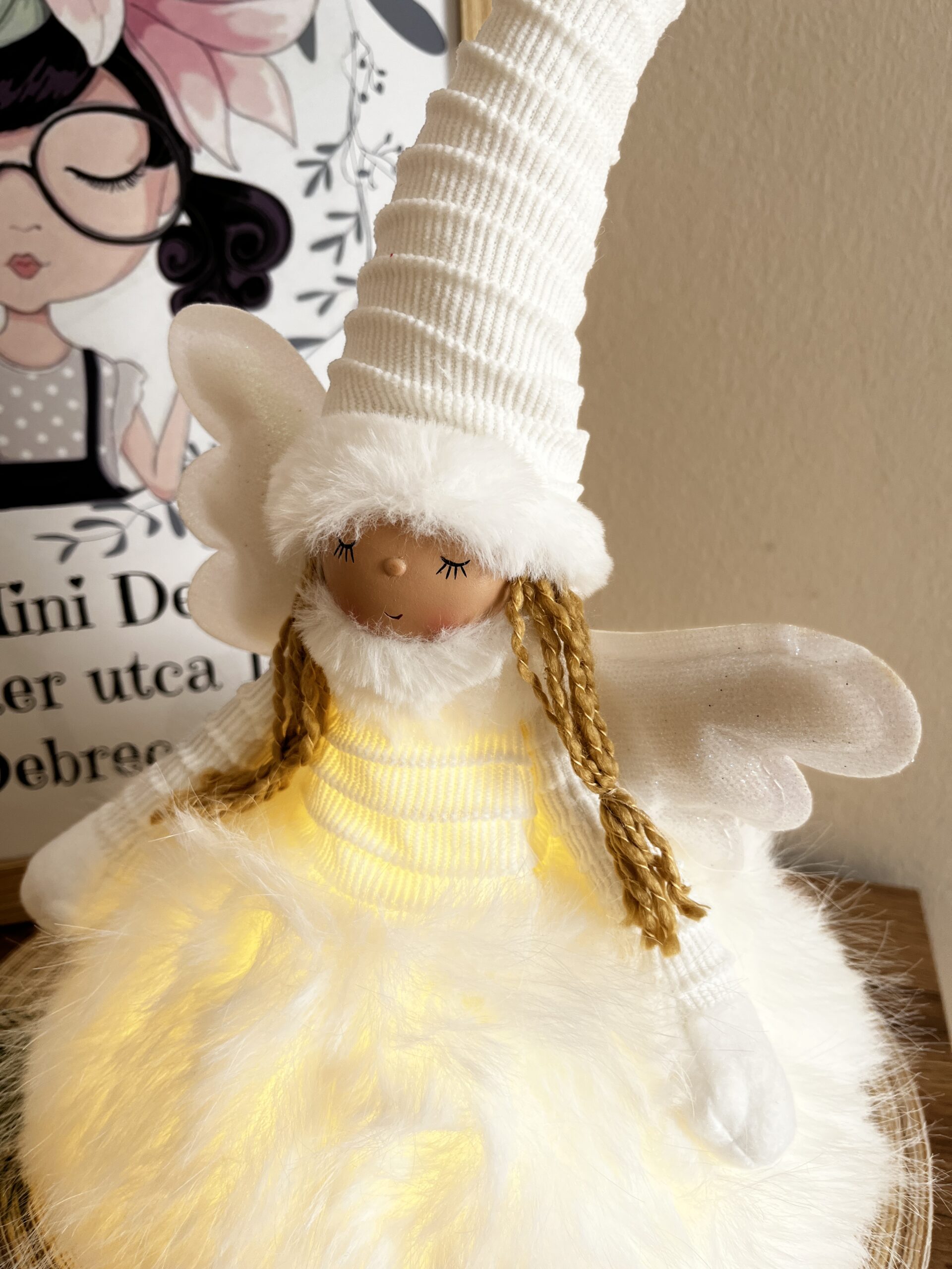 Lili világító angyalbaba-lógólábú/fehér/arany-55 cm - Image 5