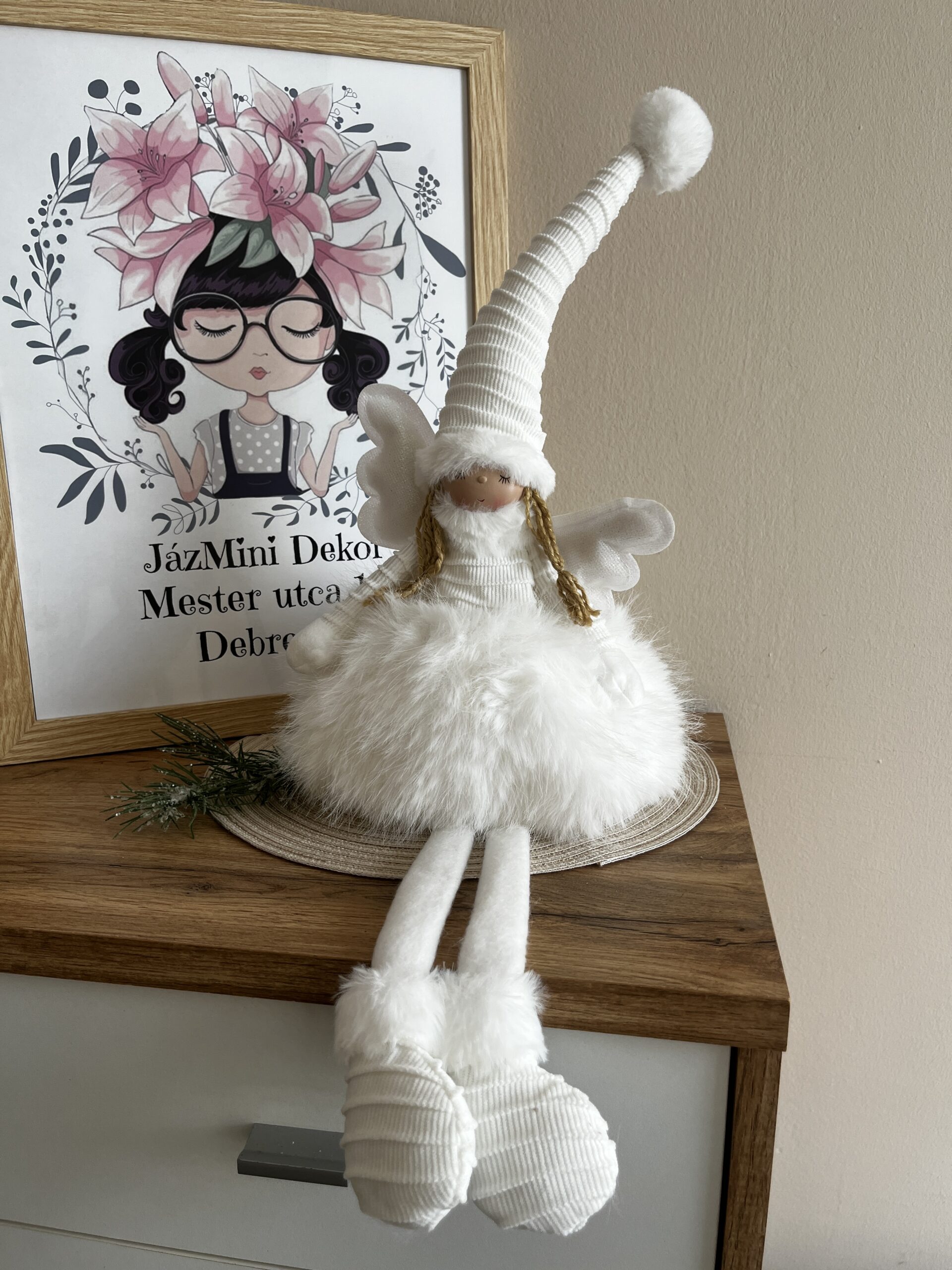 Lili világító angyalbaba-lógólábú/fehér/arany-55 cm - Image 4