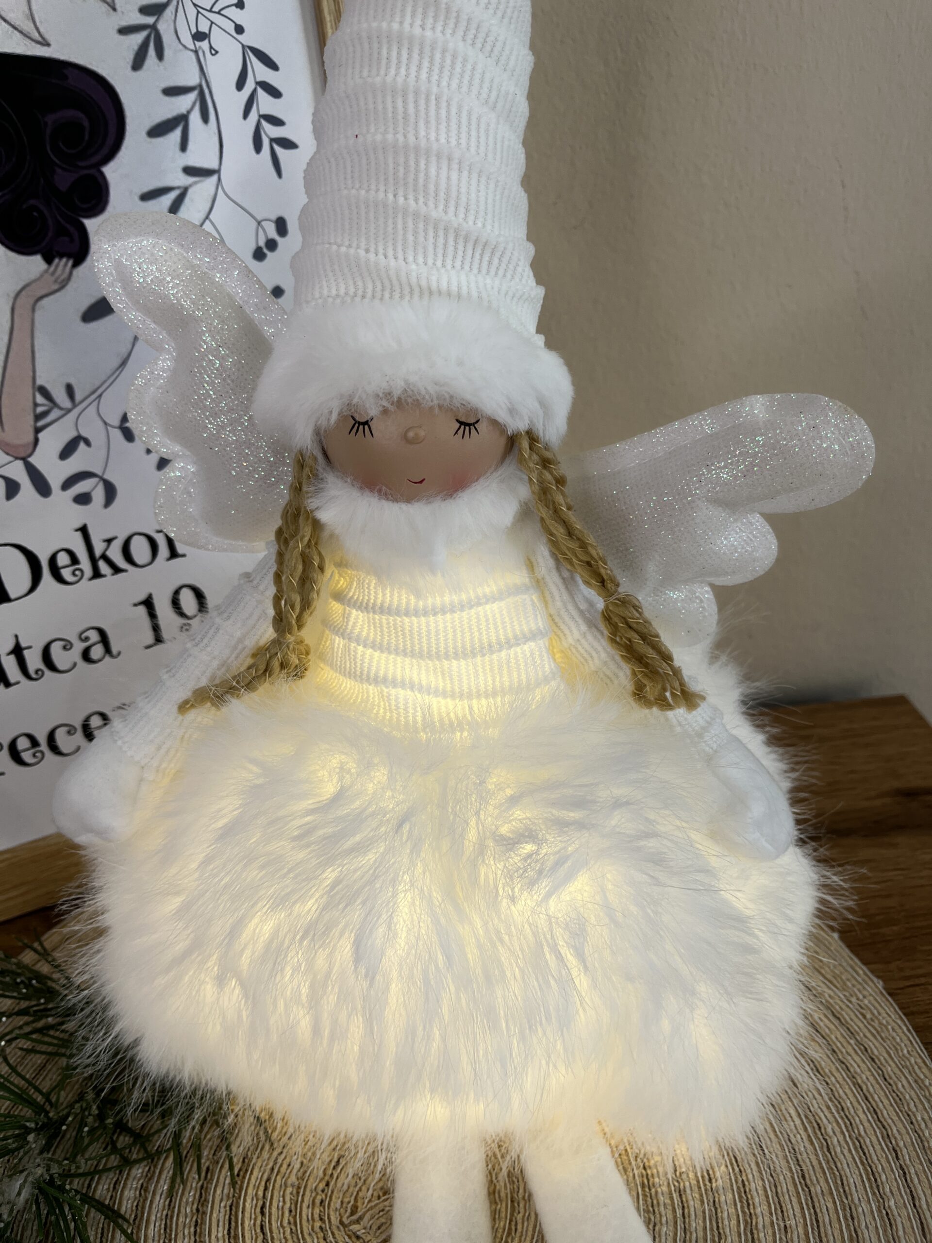 Lili világító angyalbaba-lógólábú/fehér/arany-55 cm - Image 3