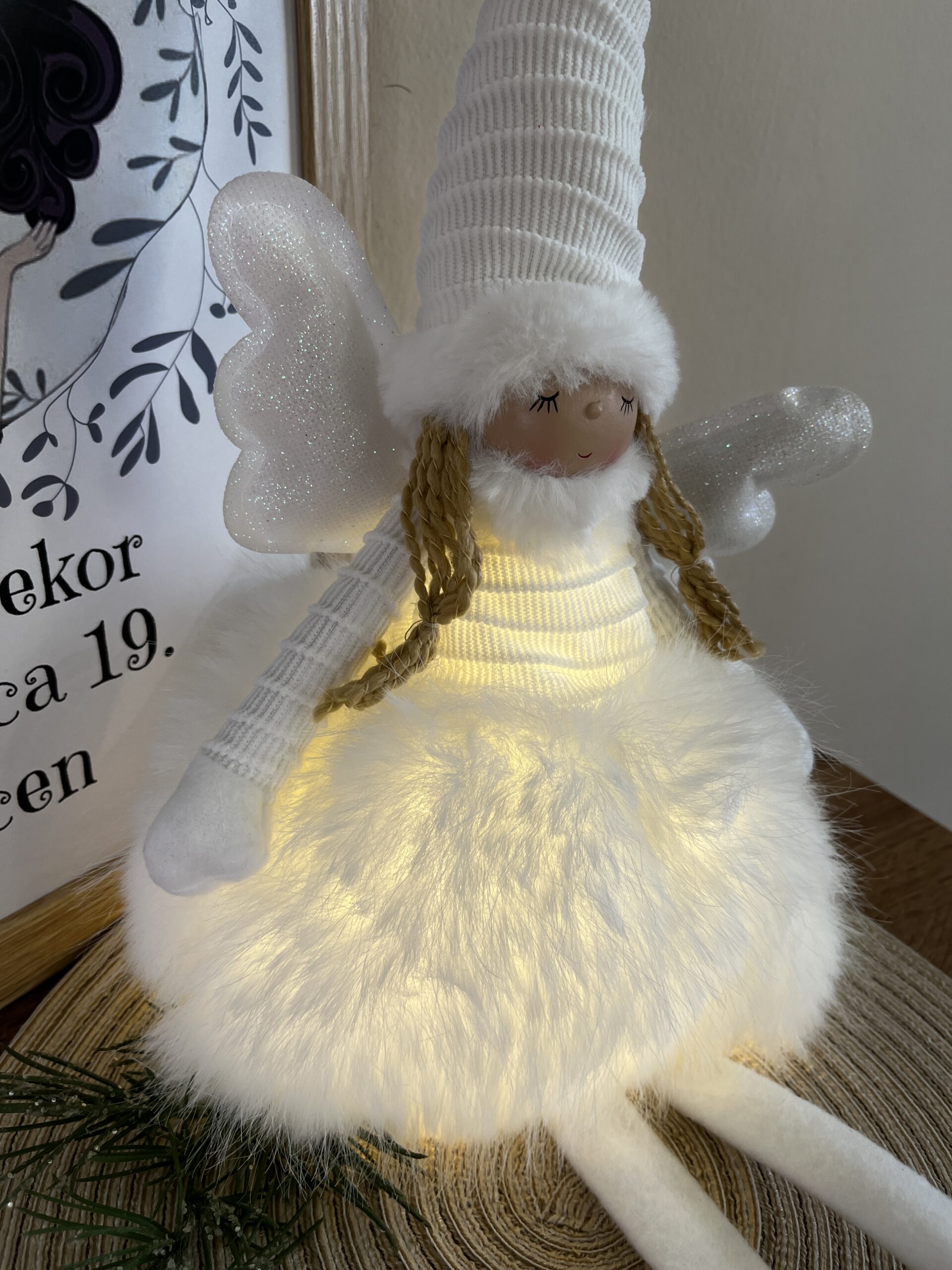 Lili világító angyalbaba-lógólábú/fehér/arany-55 cm - Image 2